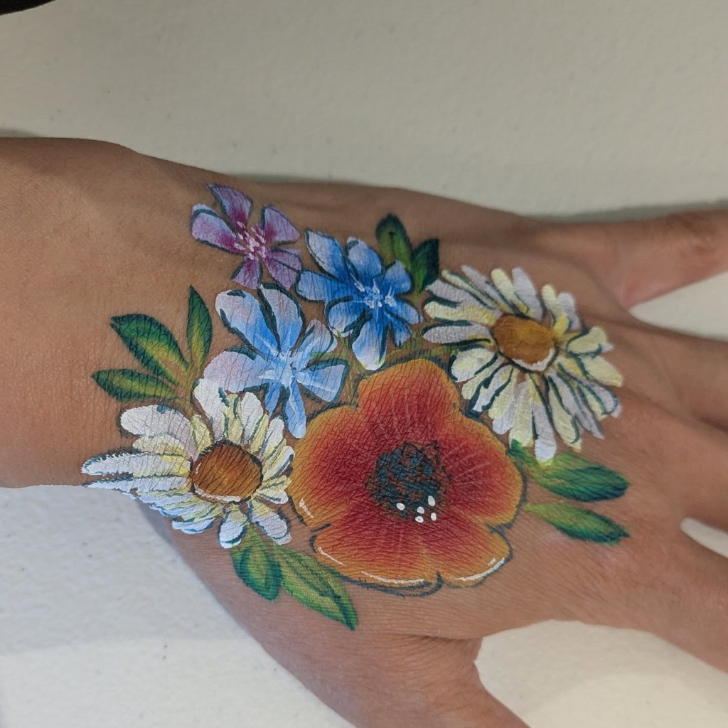 Hand-painted floral bouquet with daisies and colourful blooms